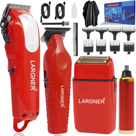 LARGNER 4-Piece Set For Men - Red Hair Clipper, Trimmer, Reciprocating Electric Shaver, And Beard Trimmer With USB Rechargeable Power (Color: Red)